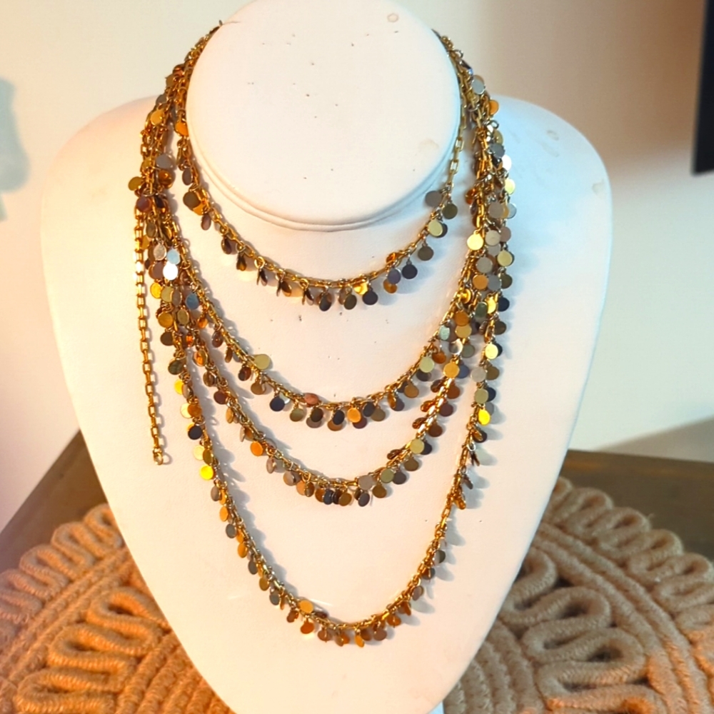 2 Gold Tone Dangling Discs Necks